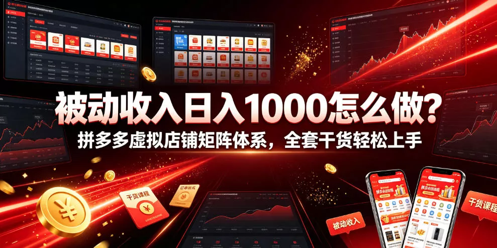 被动收入日入1000怎么做？拼多多虚拟店铺矩阵体系，全套干货轻松上手【揭秘】胖子网创胖子网创