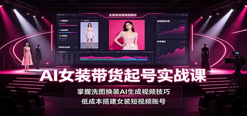 AI女装带货起号实战课：掌握洗图换装AI生成视频技巧，低成本搭建女装短视频账号胖子网创胖子网创