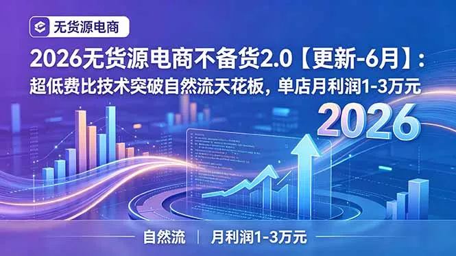 2026无货源电商不备货2.0【更新-7月】：超低费比技术突破自然流天花板，单店月利润1-3万元胖子网创胖子网创