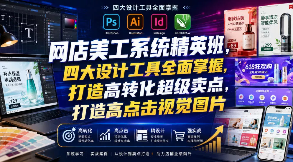 网店美工系统精英班,四大设计工具全面掌握,打造高转化超级卖点,打造高点击视觉图片(2026年7月) 网店美工系统精英班,四大设计工具全面掌握,打造高转化超级卖点,打造高点击视觉图片(2026年7月)