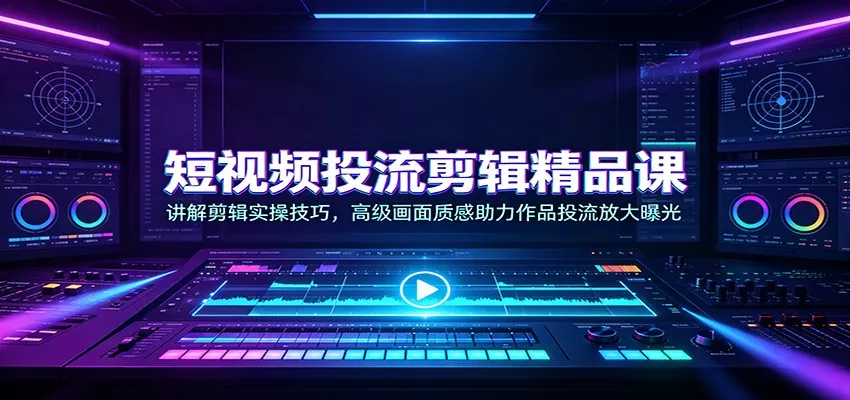 短视频投流剪辑精品课：讲解剪辑实操技巧，高级画面质感助力作品投流放大曝光胖子网创胖子网创