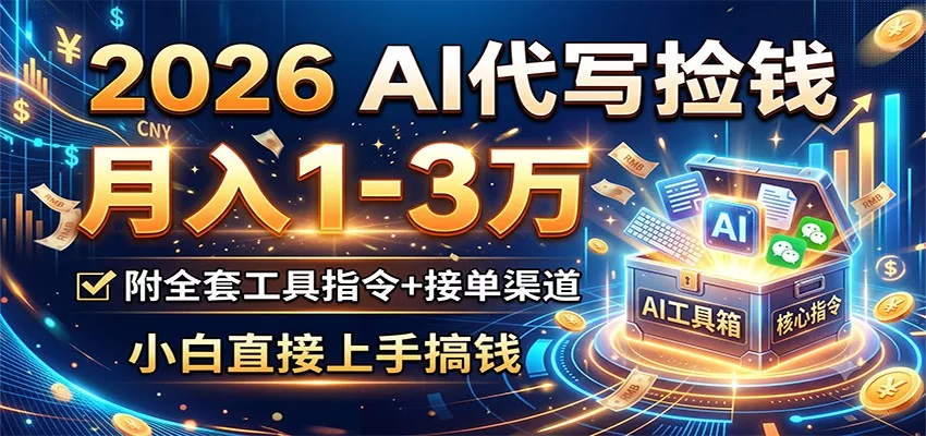 2026 AI代写捡钱,月入1-3万,附全套工具指令+接单渠道,小白直接上手搞钱胖子网创胖子网创