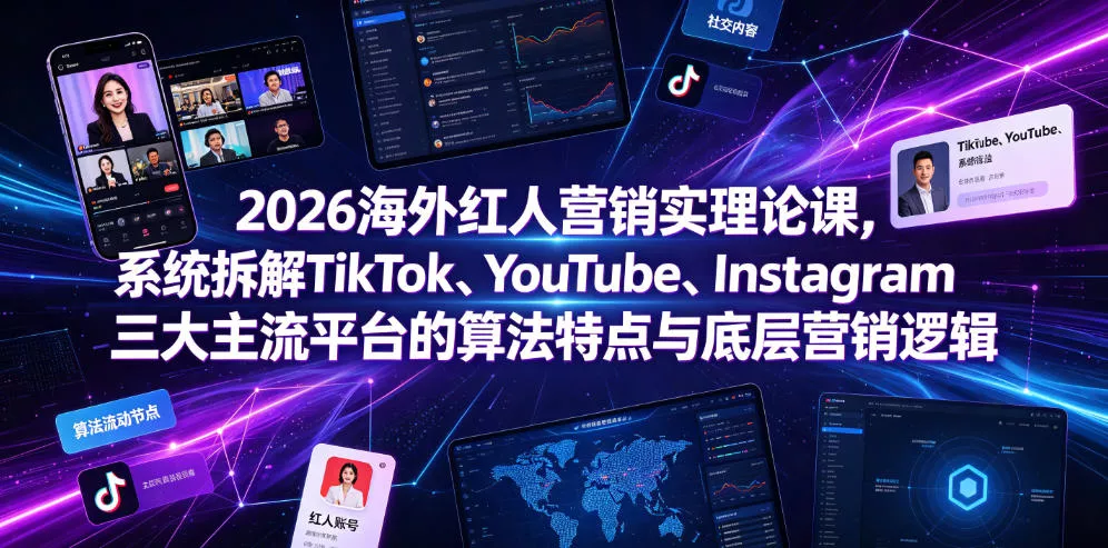 2026海外红人营销实理论课，系统拆解TikTok、YouTube、Instagram三大主流平台的算法特点与底层营销逻辑胖子网创胖子网创