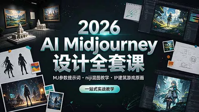 2026 AI Midjourney设计全套课，MJ参数提示词niji混图教学，IP建筑游戏原画一站式实战教学胖子网创胖子网创