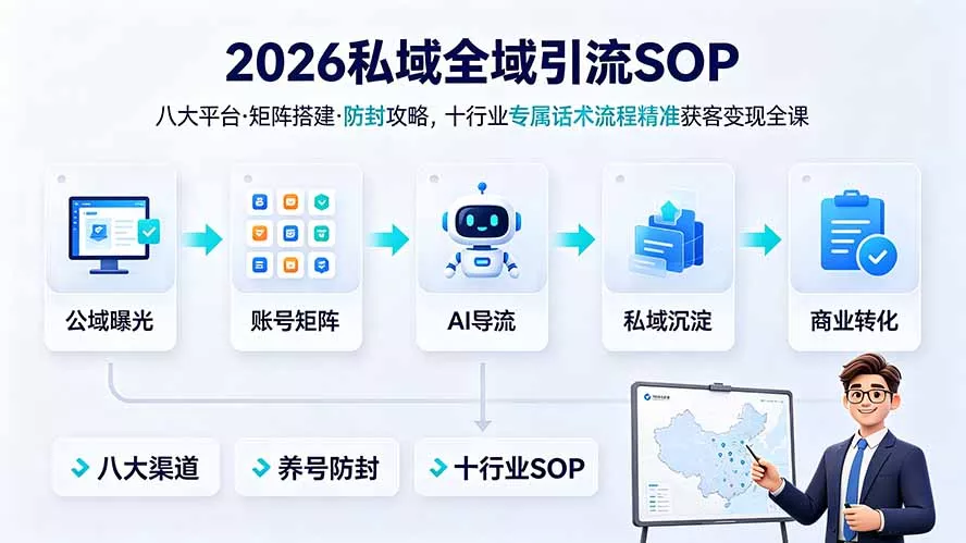 2026私域全域引流SOP|八大平台·矩阵搭建·防封攻略,十行业专属话术流程精准获客变现全课 2026私域全域引流SOP|八大平台·矩阵搭建·防封攻略,十行业专属话术流程精准获客变现全课