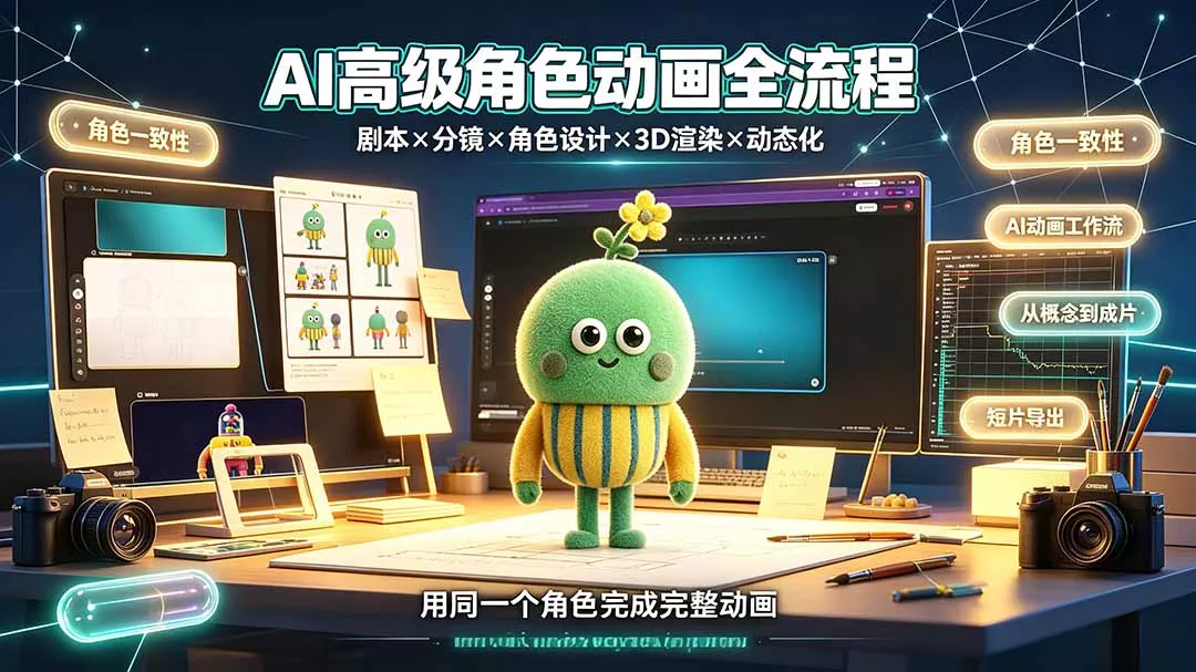 AI高级角色动画全流程：剧本×分镜×角色设计×3D渲染×动态化，从概念到成片一站式教学胖子网创胖子网创