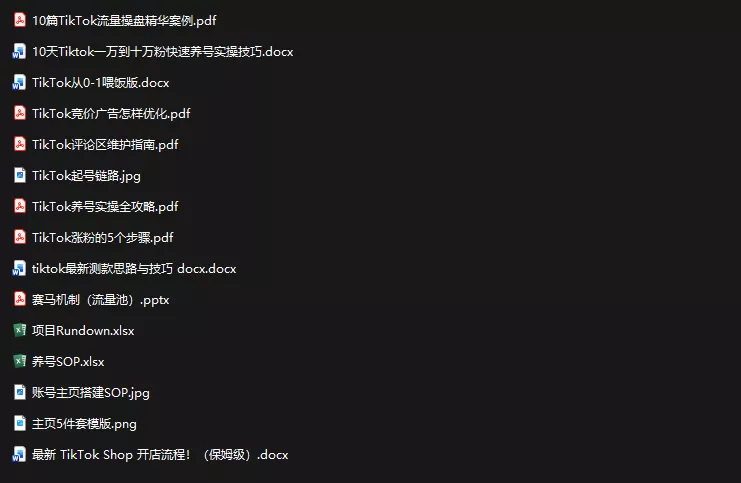 TikTok从0-1实操资料包：养号SOP+爆款公式+投流手册