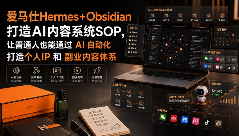 爱马仕Hermes+Obsidian打造AI内容系统SOP，让普通人也能通过 AI 自动化打造个人IP 和 副业内容体系胖子网创胖子网创