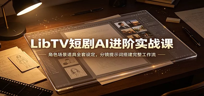 LibTV短剧AI进阶实战课：角色场景道具全套设定，分镜提示词搭建完整工作流胖子网创胖子网创
