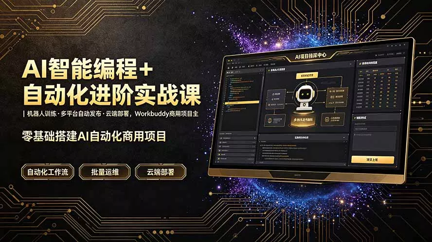 AI智能编程+自动化进阶实战课|机器人训练·多平台自动发布·云端部署,Workbuddy商用项目全流程教学 AI智能编程+自动化进阶实战课|机器人训练·多平台自动发布·云端部署,Workbuddy商用项目全流程教学