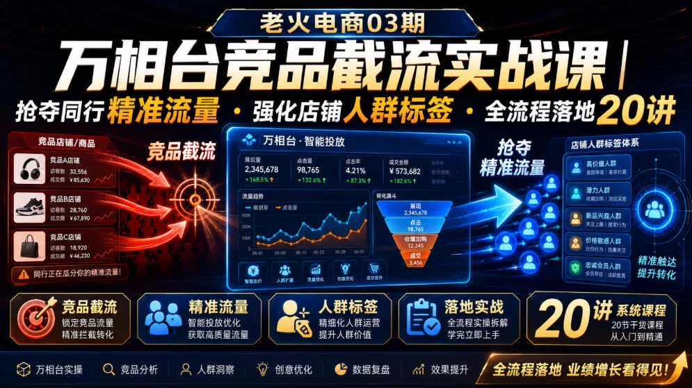 老火电商03期・万相台竞品截流实战课｜抢夺同行精准流量・强化店铺人群标签・全流程落地20讲胖子网创胖子网创